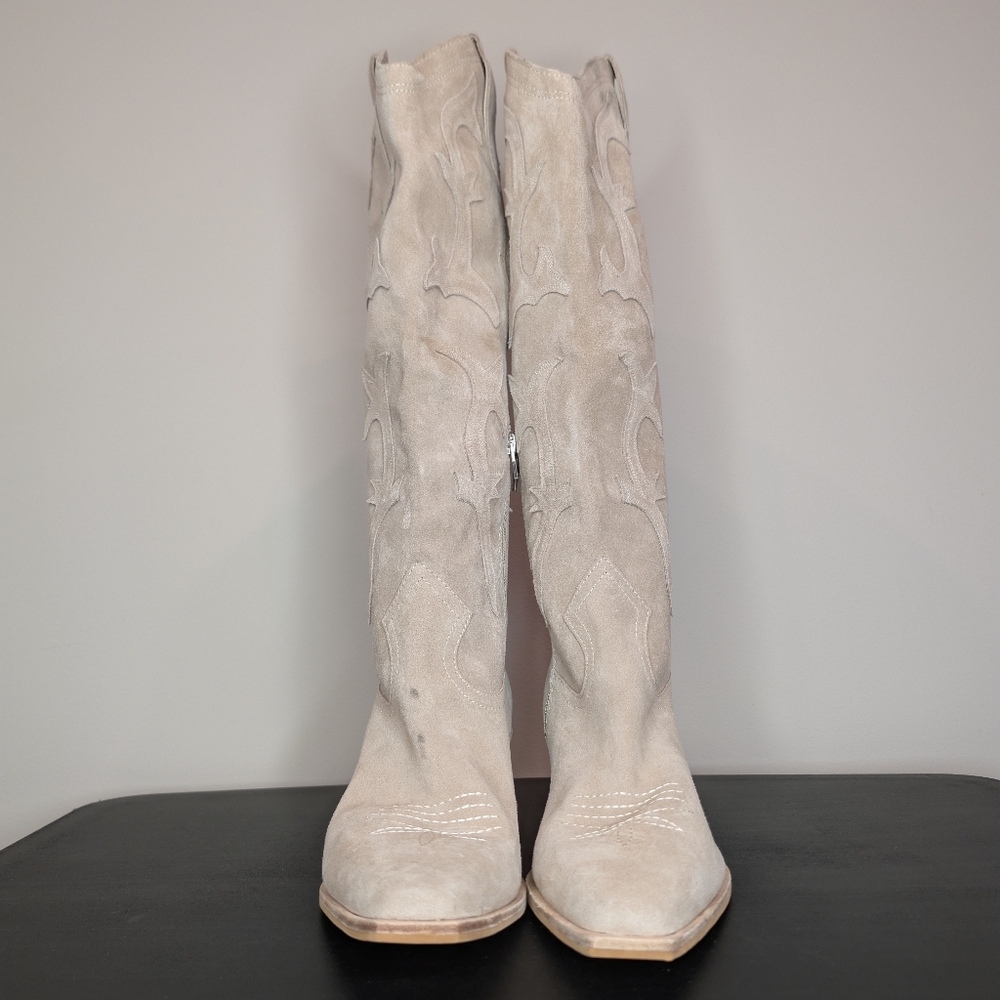 Dolce Vita Samare Tall Suede Cowboy Western Boots Taupe Size 12 - Picture 3 of 14